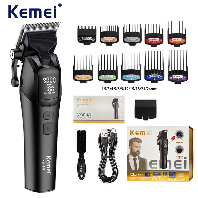 Hair Care Korean Products - Kemei-プロの電動バリカン,コードレスバリカン,USB充電,充電式,床屋,dlcブレード,10w,KM-1858