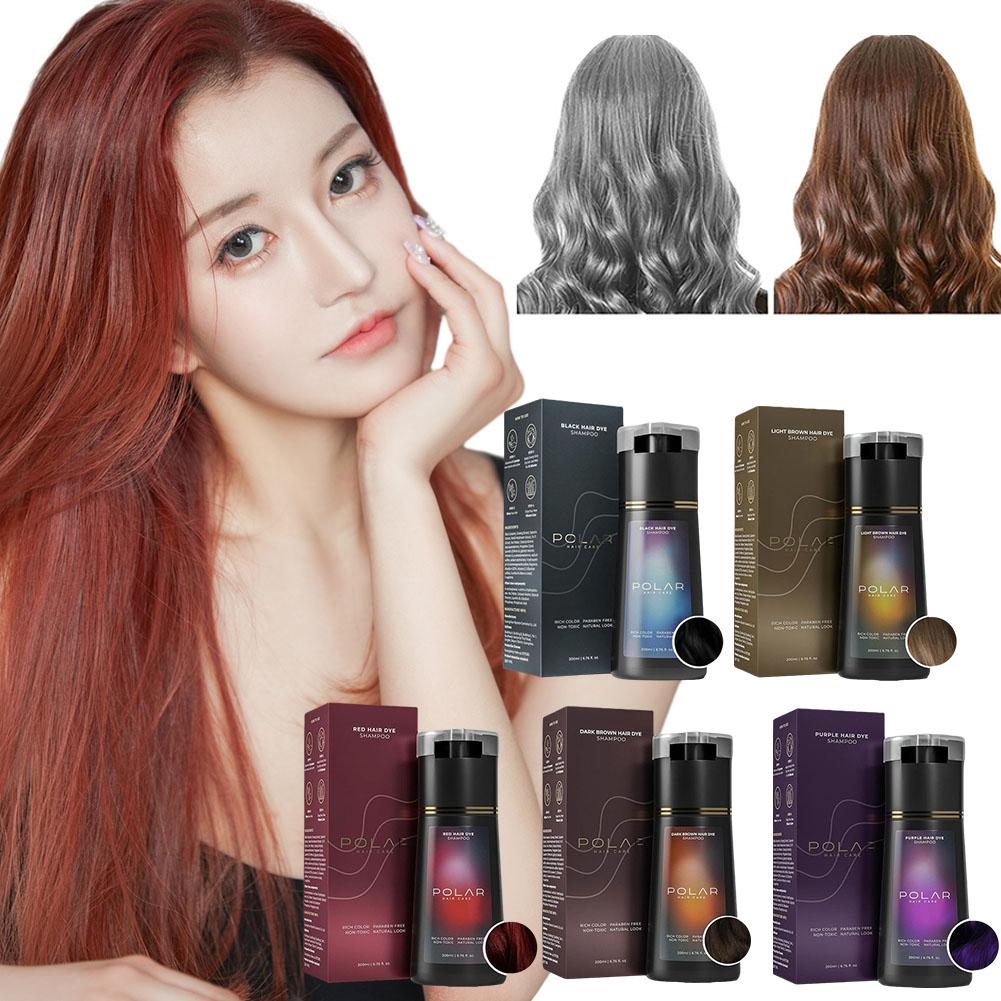 Hair Care Natural Ingredients - 200mlのカラーヘアシャンプー。ヘアケアシャンプーとして使用でき、女性にも男性にも適しています。色は黒、茶色、赤、紫。