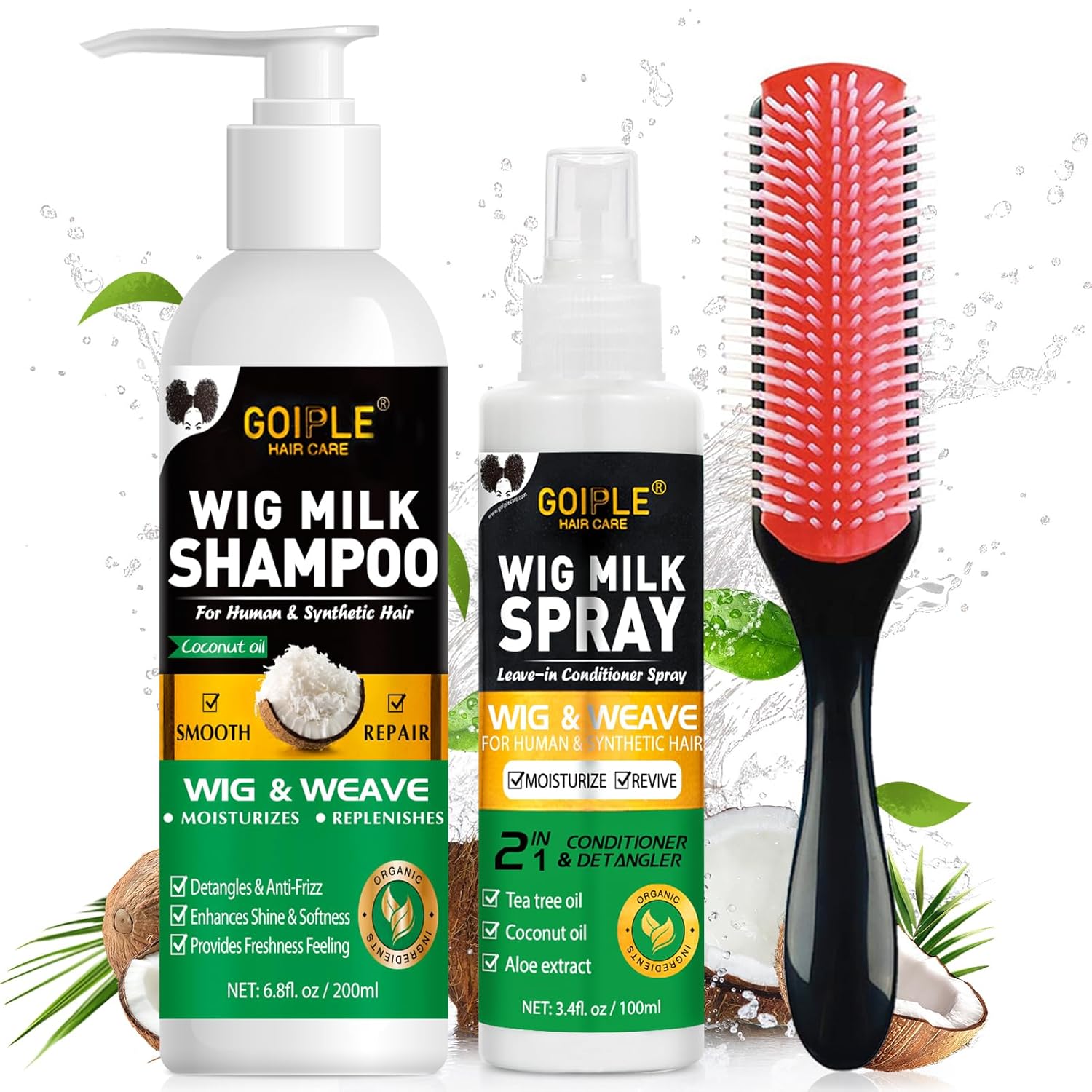 Hair Care Products - GOIPLE 3 in 1 ウィッグケアキット シャンプー、コンディショナー、スプレー、9列のもつれ解消ブラシ付き